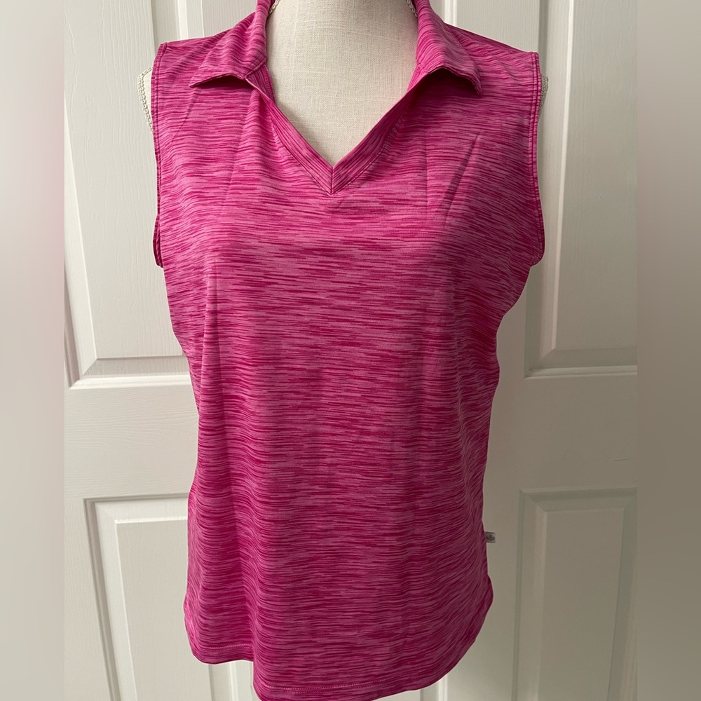 Lady Hagen Essentials Women’s Sleeveless Polo Top - Heathered Pink - Size L